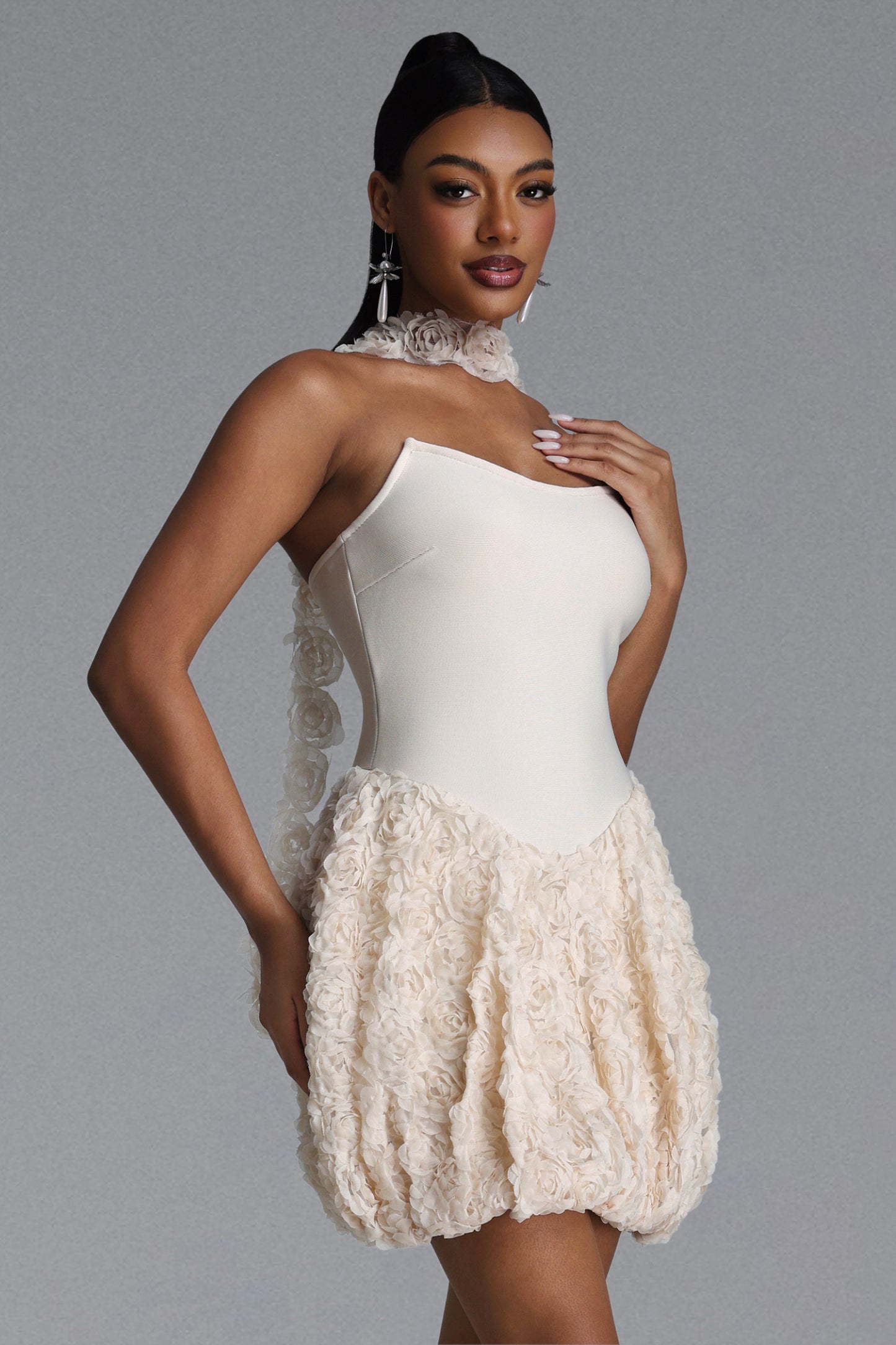 Uniko Romantic Contour Strapless Floral Bandage Mini Dress