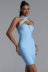 Lina Classic Contour Halter Bandage Mini Dress