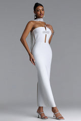 Iunne Chic Contour Strapless Cut Out Pearl Rhinestone Bandage Maxi Dress