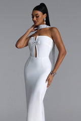 Iunne Chic Contour Strapless Cut Out Pearl Rhinestone Bandage Maxi Dress