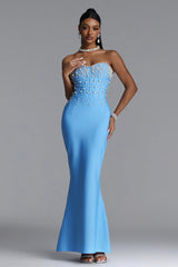 Rebel Elegant Contour Strapless Pearl Bandage Maxi Dress