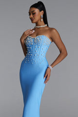 Rebel Elegant Contour Strapless Pearl Bandage Maxi Dress