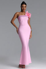 Saslim Romantic Contour One Shoulder Crystal Bandage Maxi Dress