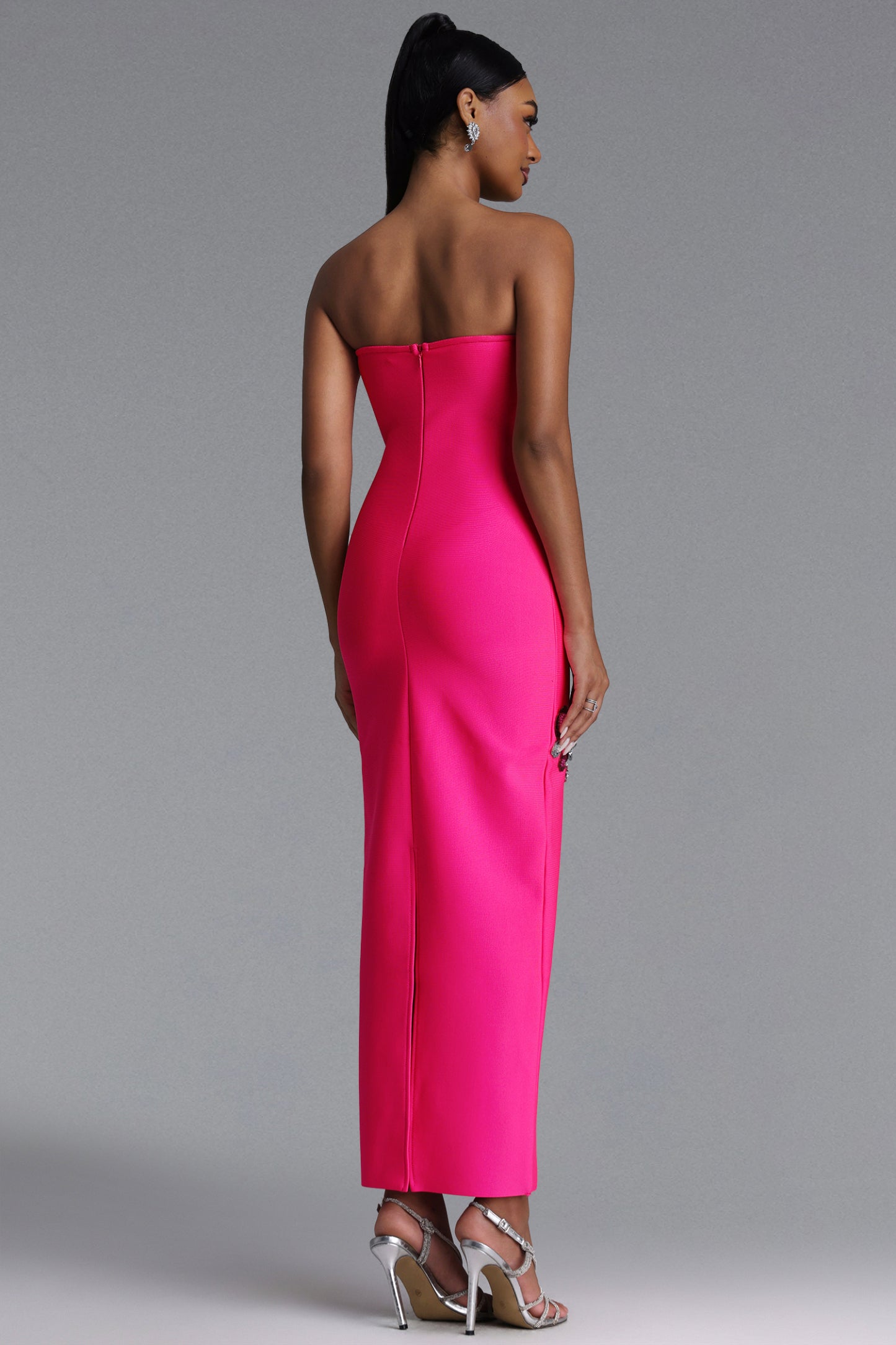 Valo Romantic Contour Strapless Sequin Floral Bandage Maxi Dress