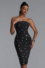 Lane Classic Contour Strapless Rhinestone Bandage Midi Dress