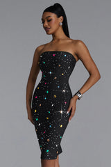 Lane Classic Contour Strapless Rhinestone Bandage Midi Dress
