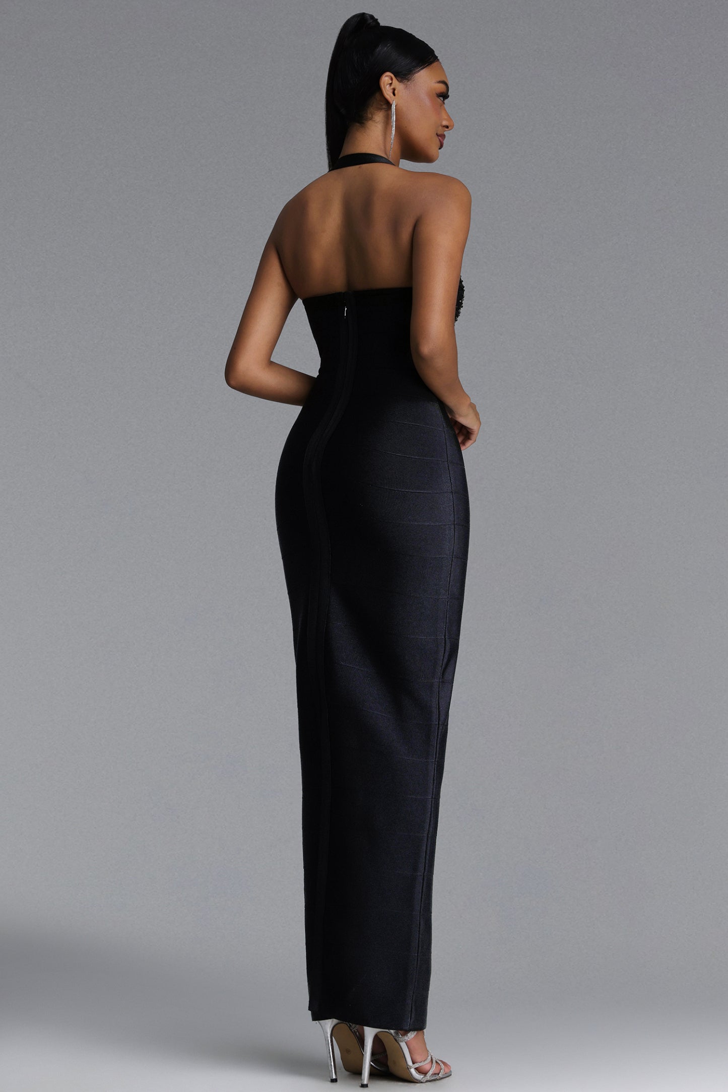 Renata Sexy Halter U Neck Crystal Bandage Maxi Dress