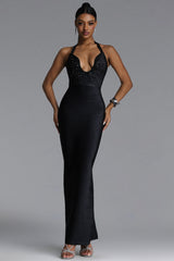 Renata Sexy Halter U Neck Crystal Bandage Maxi Dress