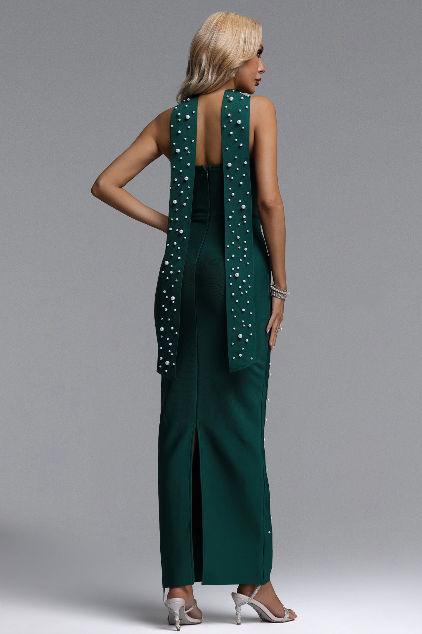 Dierea Glamorous Contour Strapless Pearl Bandage Green Maxi Dress