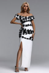 Lacie Elegant Contour Off Shoulder Floral Bandage Maxi Dress