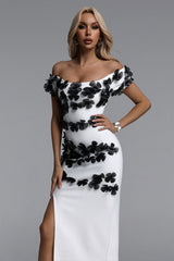 Lacie Elegant Contour Off Shoulder Floral Bandage Maxi Dress