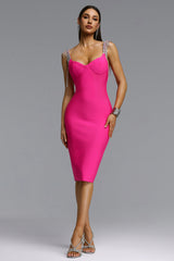Eleni Chic Contour Rhinestone Fringe Strap Bandage Midi Dress