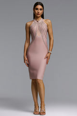 Vicky Chic Contour Halter Cut Out Rhinestone Bandage Mini Dress