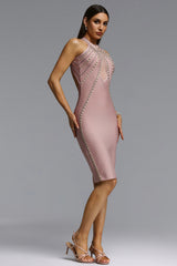 Vicky Chic Contour Halter Cut Out Rhinestone Bandage Mini Dress