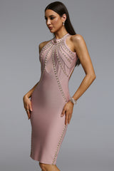Vicky Chic Contour Halter Cut Out Rhinestone Bandage Mini Dress