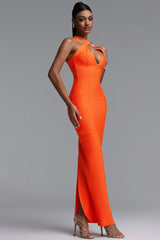 Wagani Sexy Contour Halter Deep V Bandage Maxi Dress