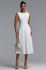 Oana Sleeveless Floral Applique Pleated Midi Bandage Dress
