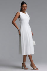Oana Sleeveless Floral Applique Pleated Midi Bandage Dress