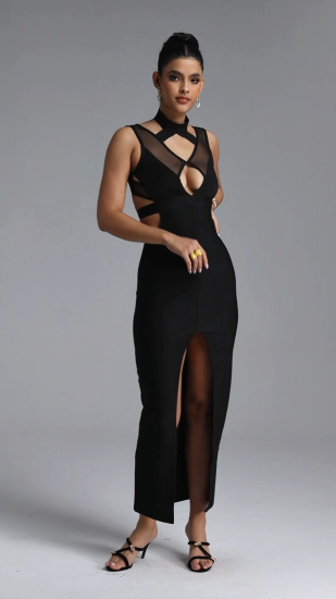 Valri Sexy Contour Sleeveless Cut Out Bandage Maxi Dress