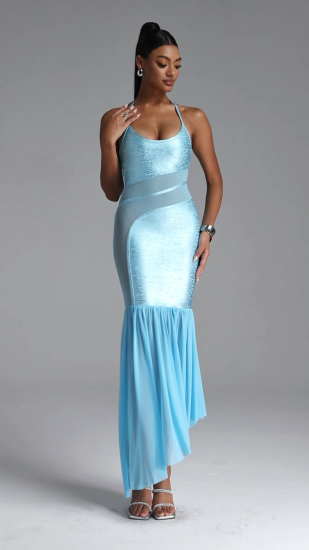 Ninamo Chic Contour Halter Cut Out Metallic Bandage Maxi Dress