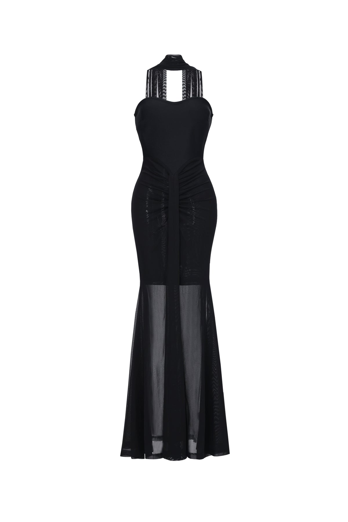 Lucifa Elegant Contour Strapless Scarf Ruched Bandage Maxi Dress