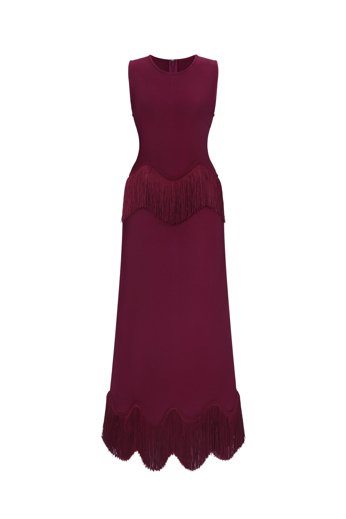 Wenesa Classic Tailored Sleeveless Fringe Bandage Maxi Dress