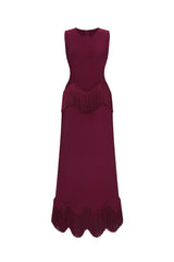 Wenesa Classic Tailored Sleeveless Fringe Bandage Maxi Dress