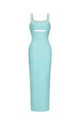 Vela Elegant Contour Sleeveless Cut Out Rhinestone Bandage Maxi Dress