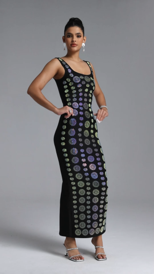 Lisa Chic Contour Crystal Bandage Maxi Dress